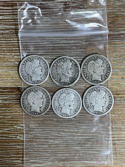 Lot of 6 Barber Silver Dimes 1904–1912 VG