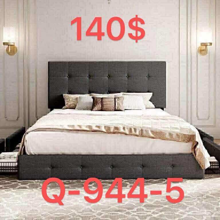 Queen Size 4 Storage Drawers Bed Frame, Square Tufted Upholstered Platform Bed (944-5)