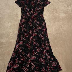 Charm, elegant cheongsam Floral Black and Pink Maxi Dress Size Small 