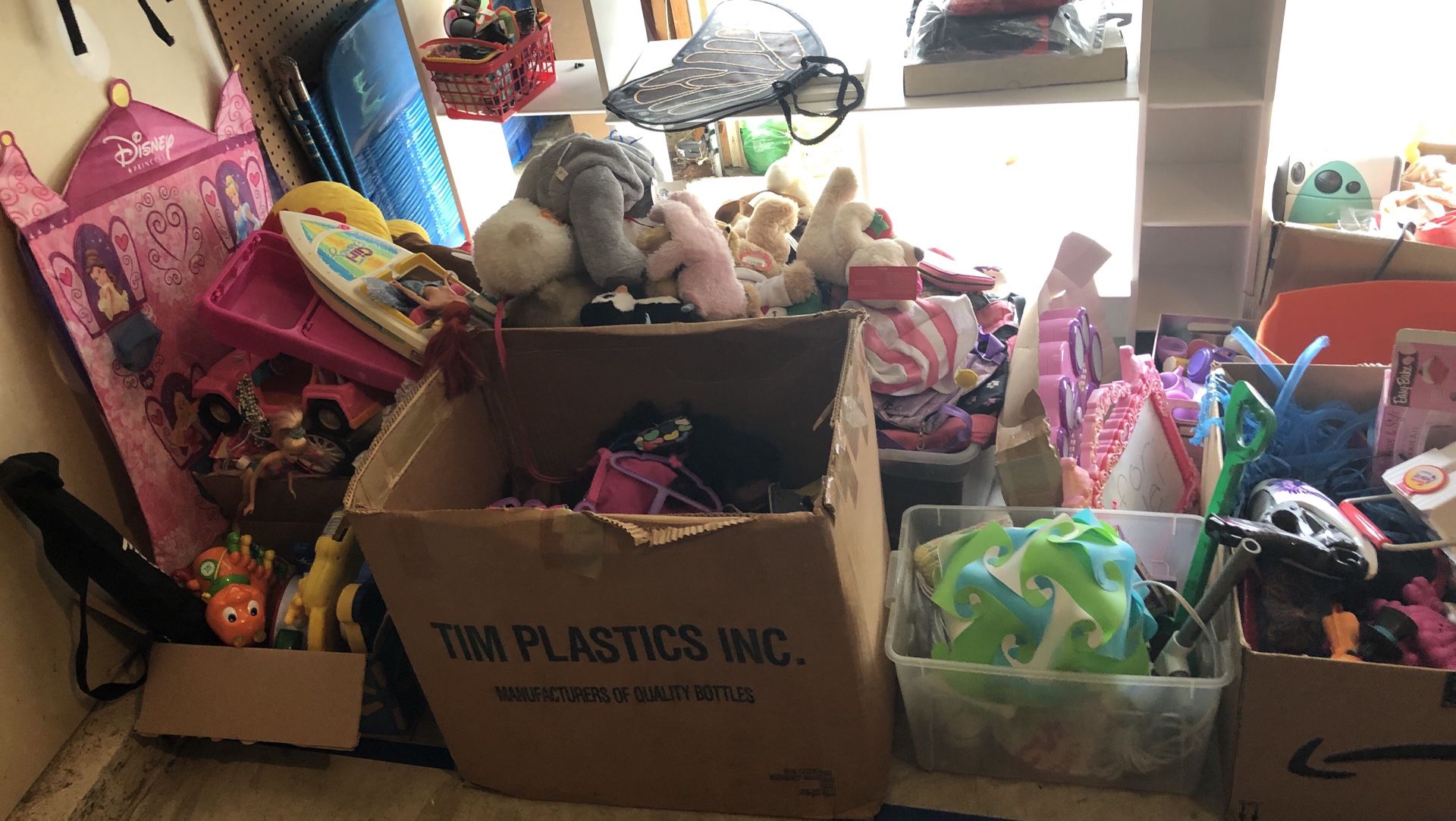 Toys, barbies, dishes, stuffed animals etc