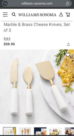 William Sonoma marble and brass cheese board 3ps set
