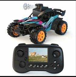 RC Car with Camera, 2.4GHz Remote Control Truck with 2.8”LCD Screen & 60° Adjustable Camera, Live Video, APP/Radio Dual Control, 2 Speeds, Rechargeabl