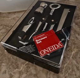 NEW IN BOX!  ONEIDA BARWARE SET w/CORKSCREW (7-pc)
