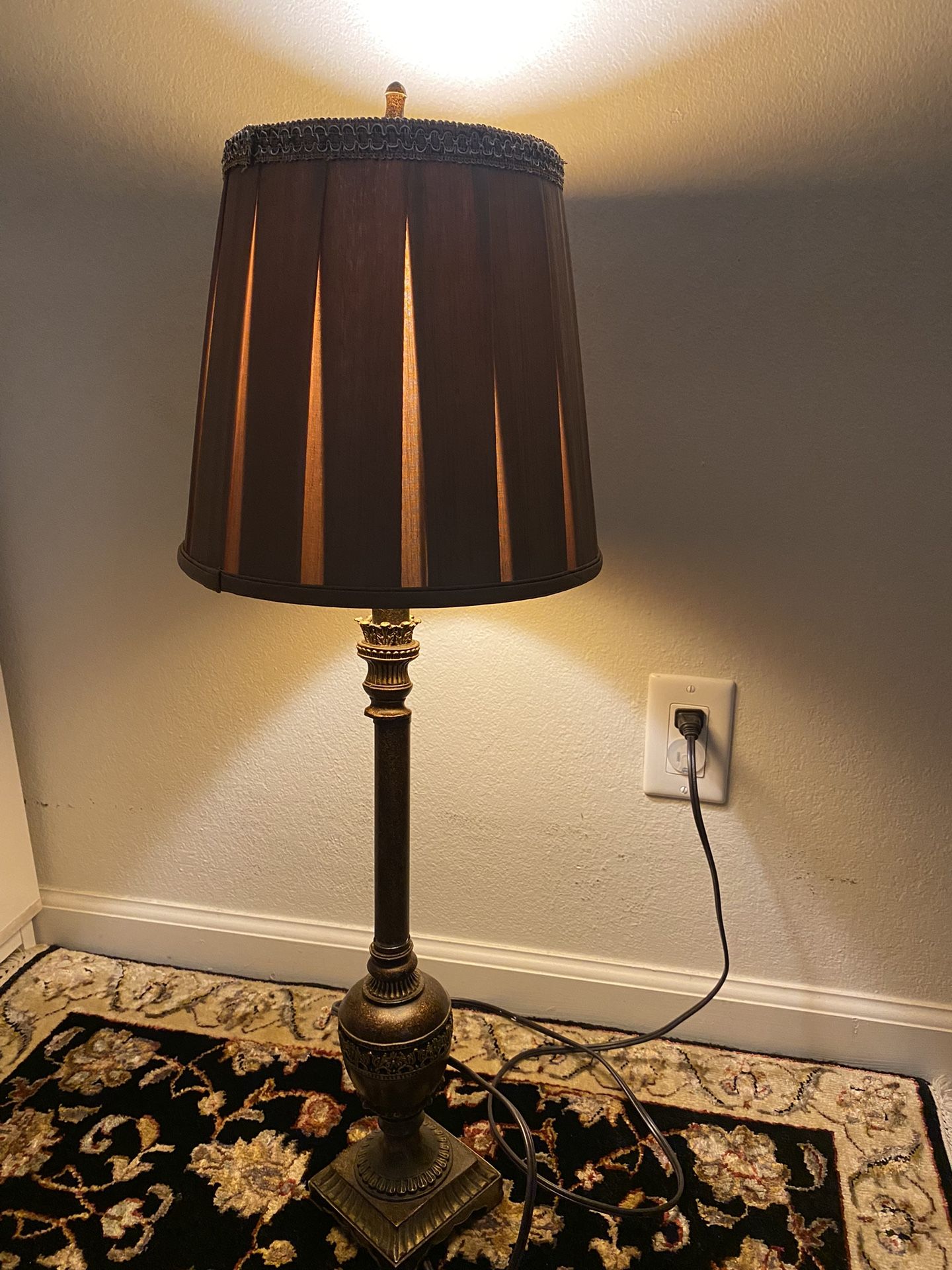 Antique Wood/plaster lead iron Slag -glass Lamp