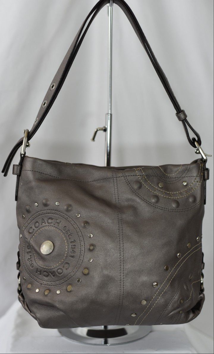 Auth Coach Silver Studded Applique Studded Hobo!