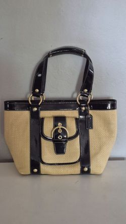 Coach Black and Tan Woven Tote