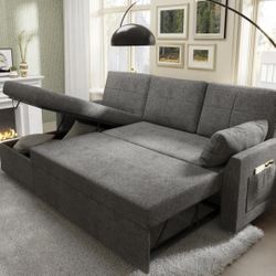 Modern 3-in-1 Sleeper Sectional – Pull-Out Bed + Storage Chaise, 84”