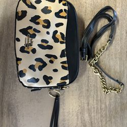 Coach leopard print leather block rivet camera bag