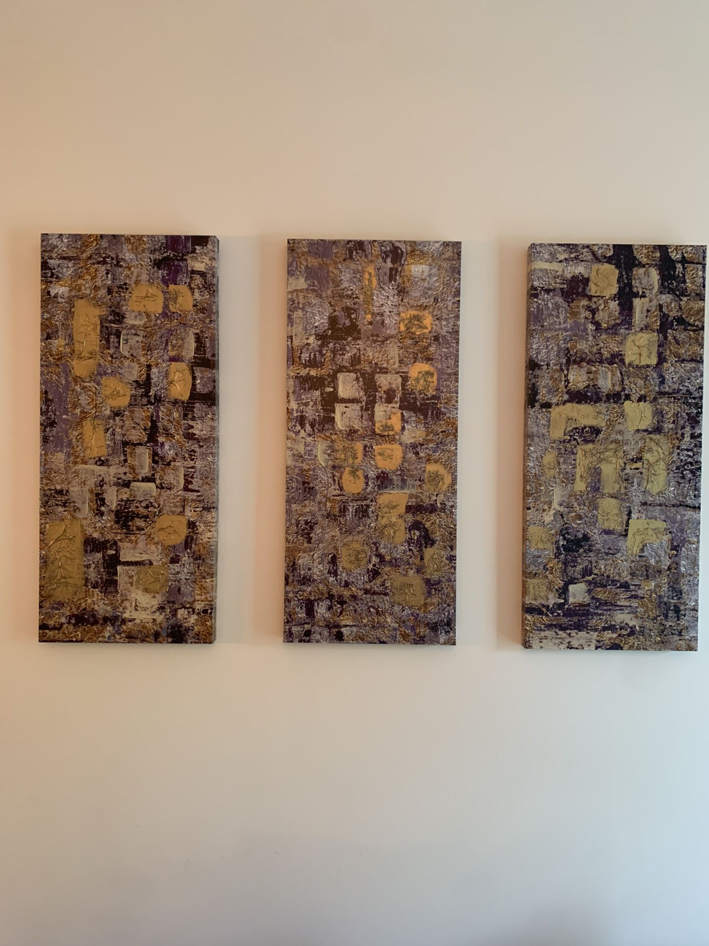 Purple And Gold Wrapped Canvas Walk Art (3 Pieces)