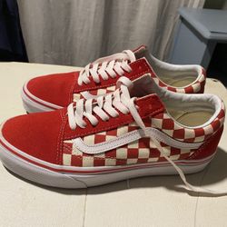 Red and White Checker Board Low Top Vans