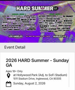 Hard Summer GA Day 2 Tickets