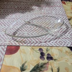 Clear Glass Abstract Shape Divided Dish with 2 Compartments, Glossy Finish