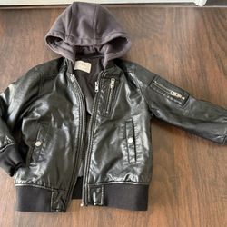 Kids Clothes-Zara Black Leather Jacket with black Hoodie