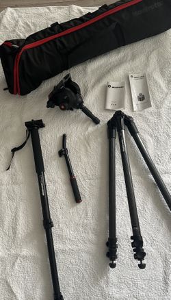 🎥 UNUSED Manfrotto Professional Video Kit – 504HD Fluid Head + 535 Carbon Fiber Tripod + 557B Monopod & Padded Bag (MINT / Open Box)