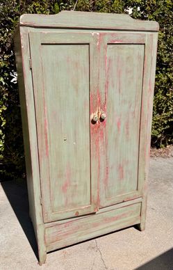 Antique Green Cabinet with Interior Shelving
