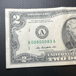 $2 Dollar Bill Note Great Unique Serial 