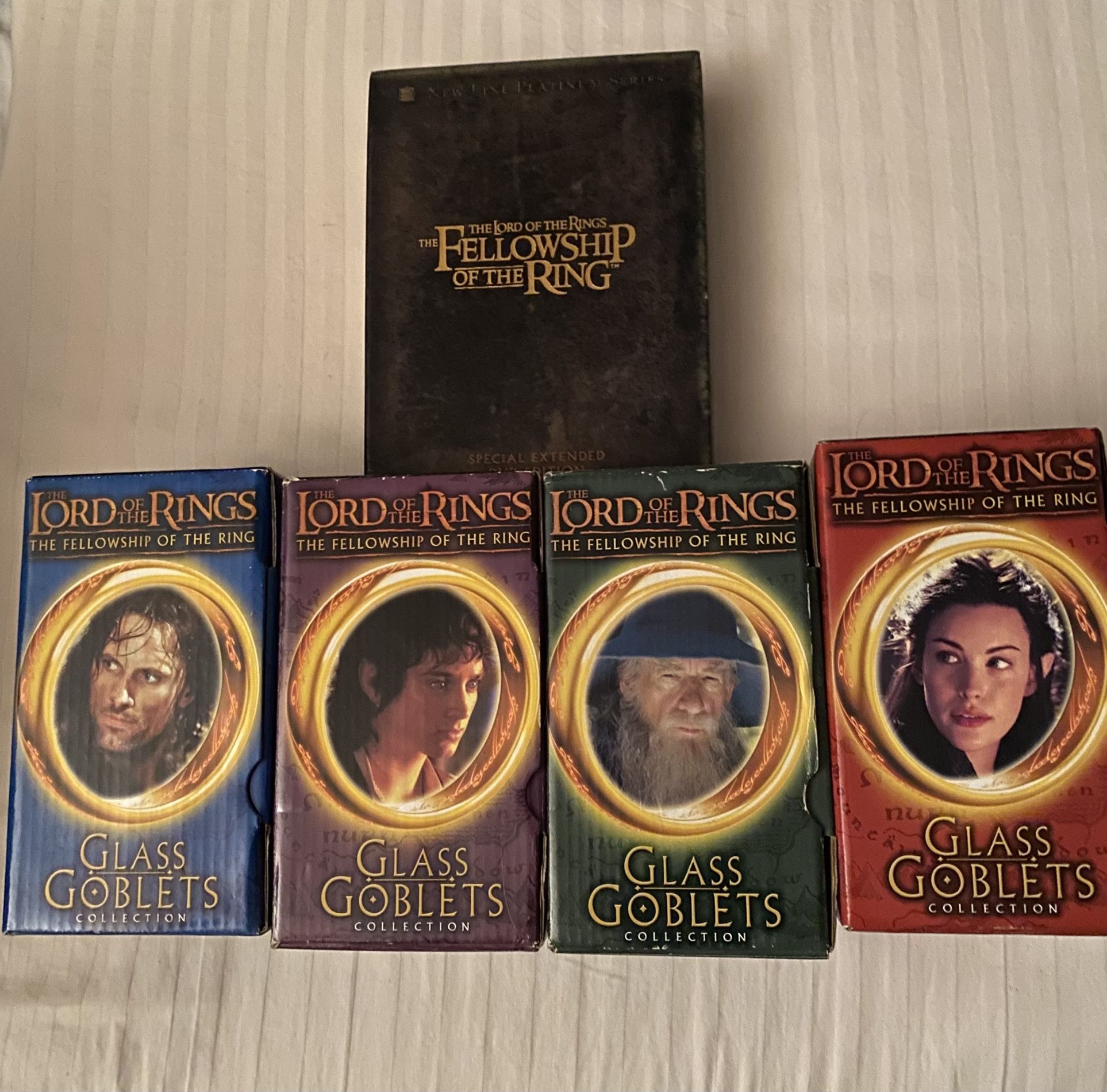 Lord Of Rings Goblets & DVD Fellowship Of Rings