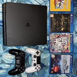 Playstation 4 Slim 1TB With 2 Controllers And 4 Games 
