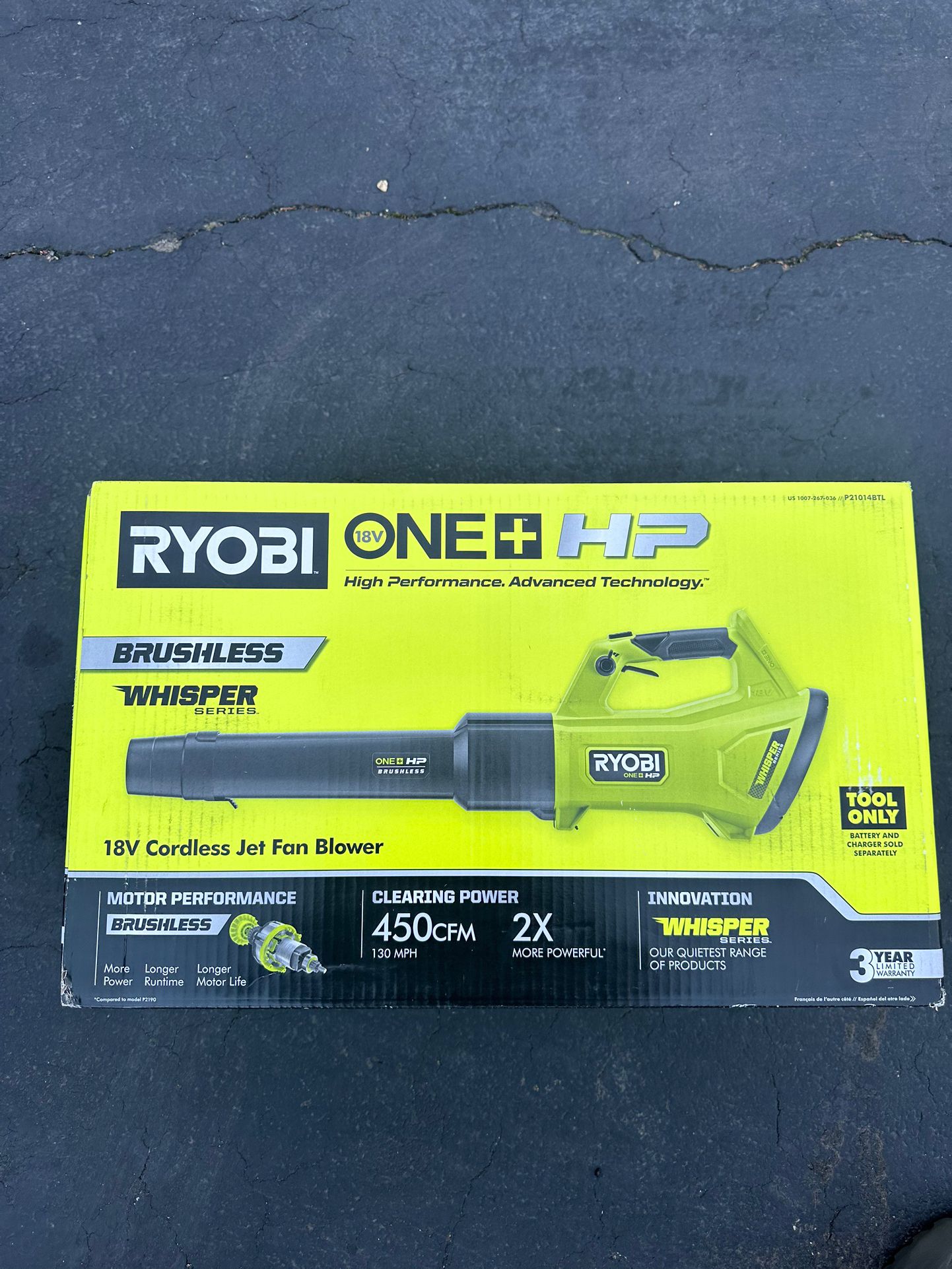 RYOBI ONE+ HP 18V Brushless Whisper Series 130 MPH 450 CFM Cordless Battery Leaf Blower (Tool Only)