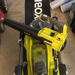 Ryobi Lawnmower String Trimmer and Leaf Blower 40v . 1  Battery  6.0 Ah And Charger