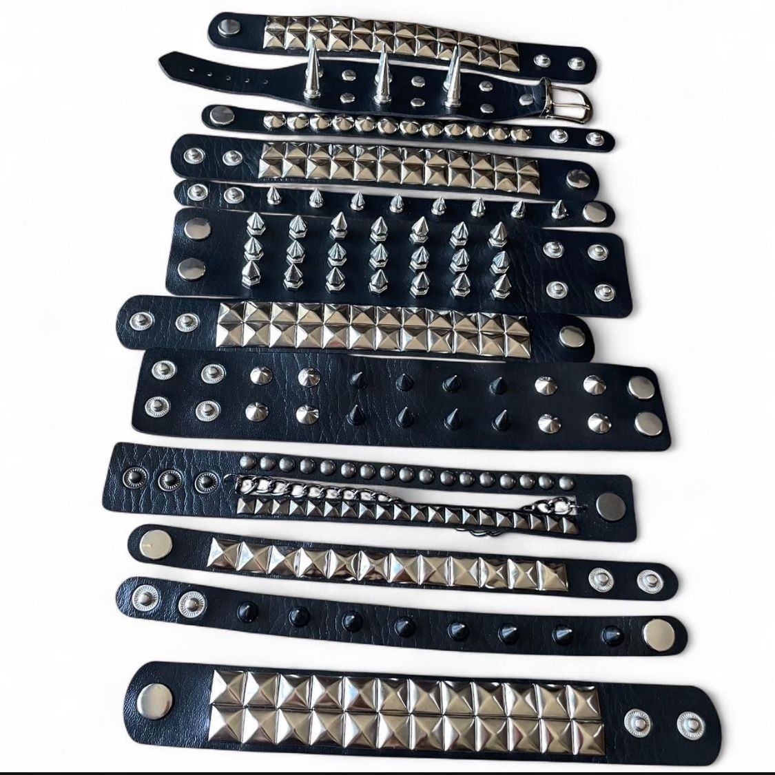 RARE 12 pcs  Spike Studded faux leather bracelets ,  Punk ewelry Lot , Wristbands , emo Gothic  Rivets Cuff Black Wristband Y2k Skater Style Bracelets