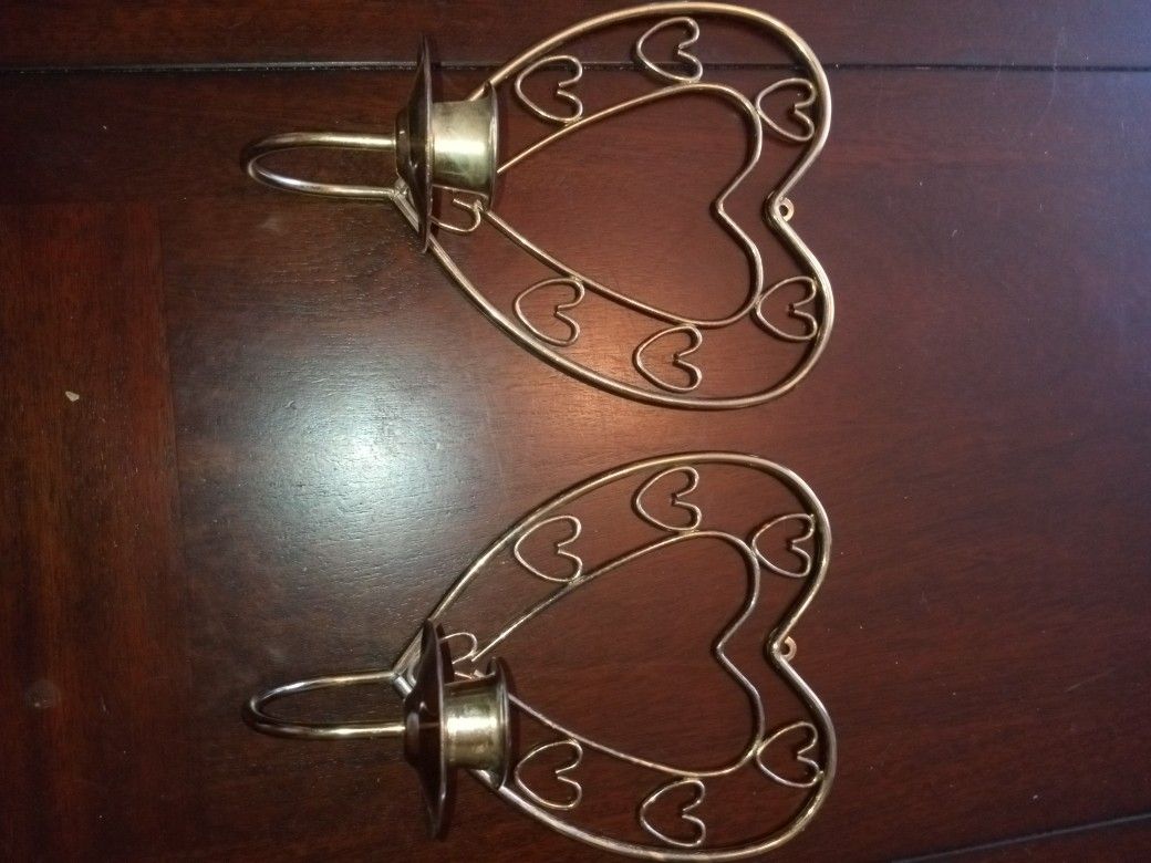Vintage Brass Heart Candle Holders