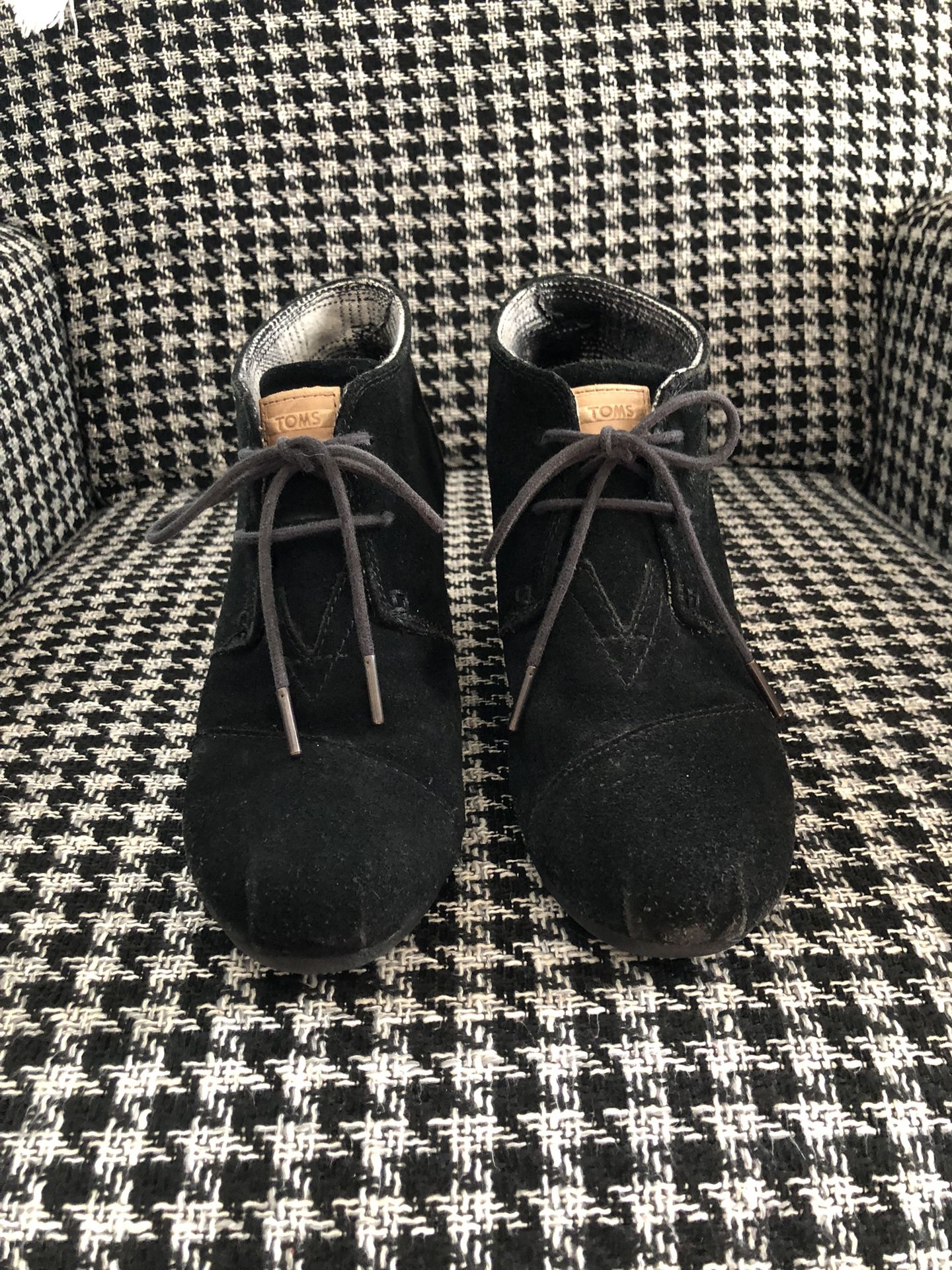 Tom’s Black Suede Wedge Booties Sz. 8. $15 OBO
