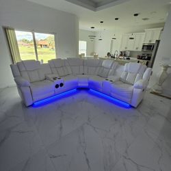 Brand New Power Recliner Sectional With Speakers,  Led Lights, Cupholders,  USB PORTS and Arm Storage 