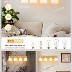 4 Light Modern Bathroom Light Fixtures Brass Finish Bathroom Wall Sconces with Milky White Glass Shades