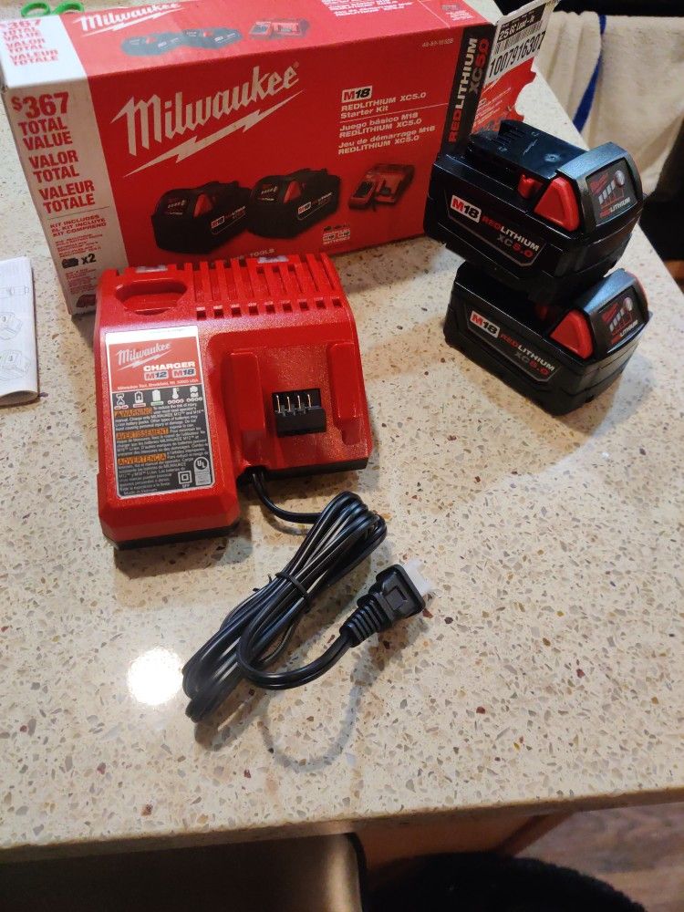 Milwaukee Charger And Two 5 Amp Batteries