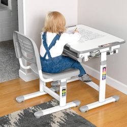 Kids Height Adjustable Desk & Chair Set – Ages 4–10, Tilt-Top Study Desk