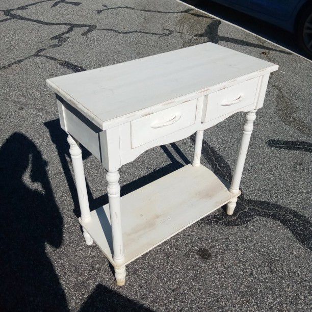 White wood hallway side table with 2 drawers