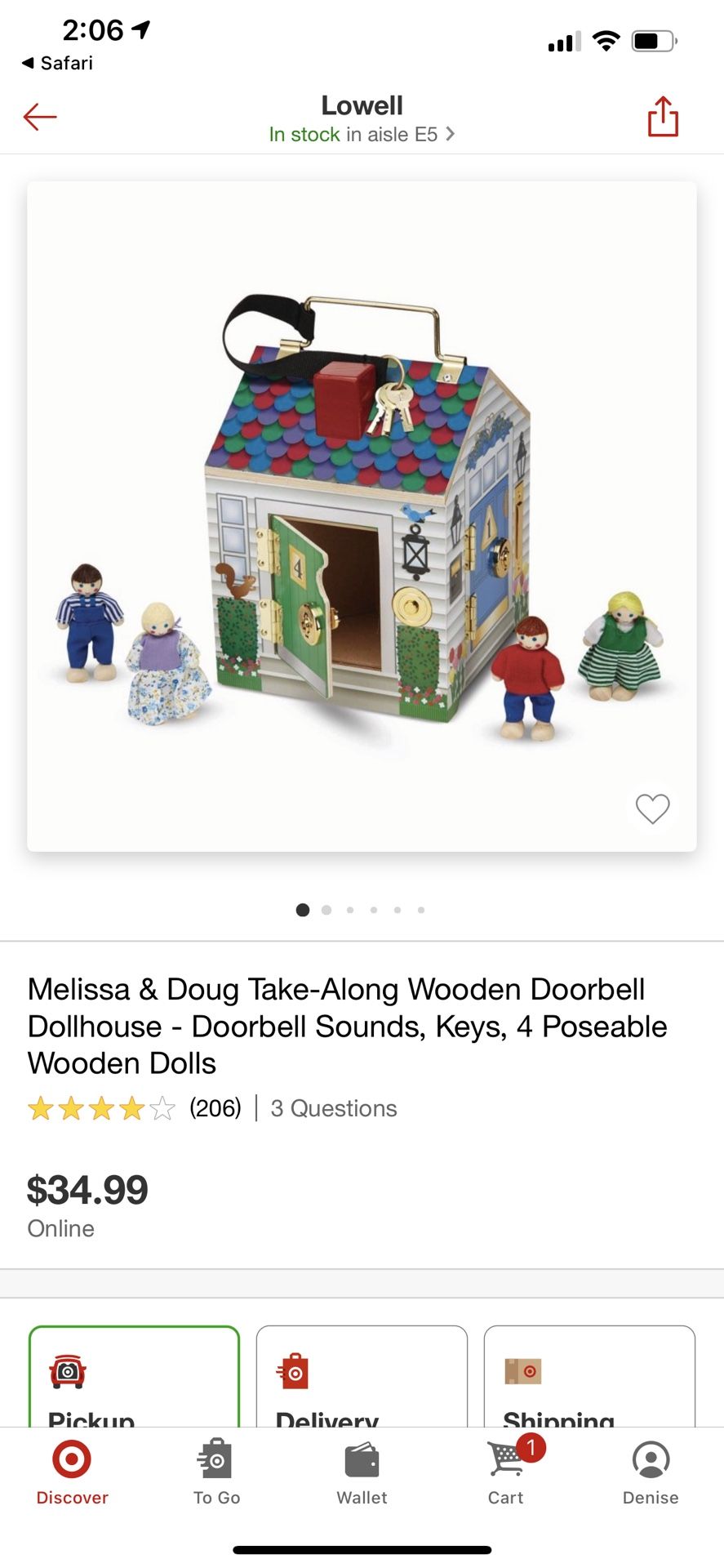 Melissa And Doug Wooden Doorbell Doll House With Keys And Dolls