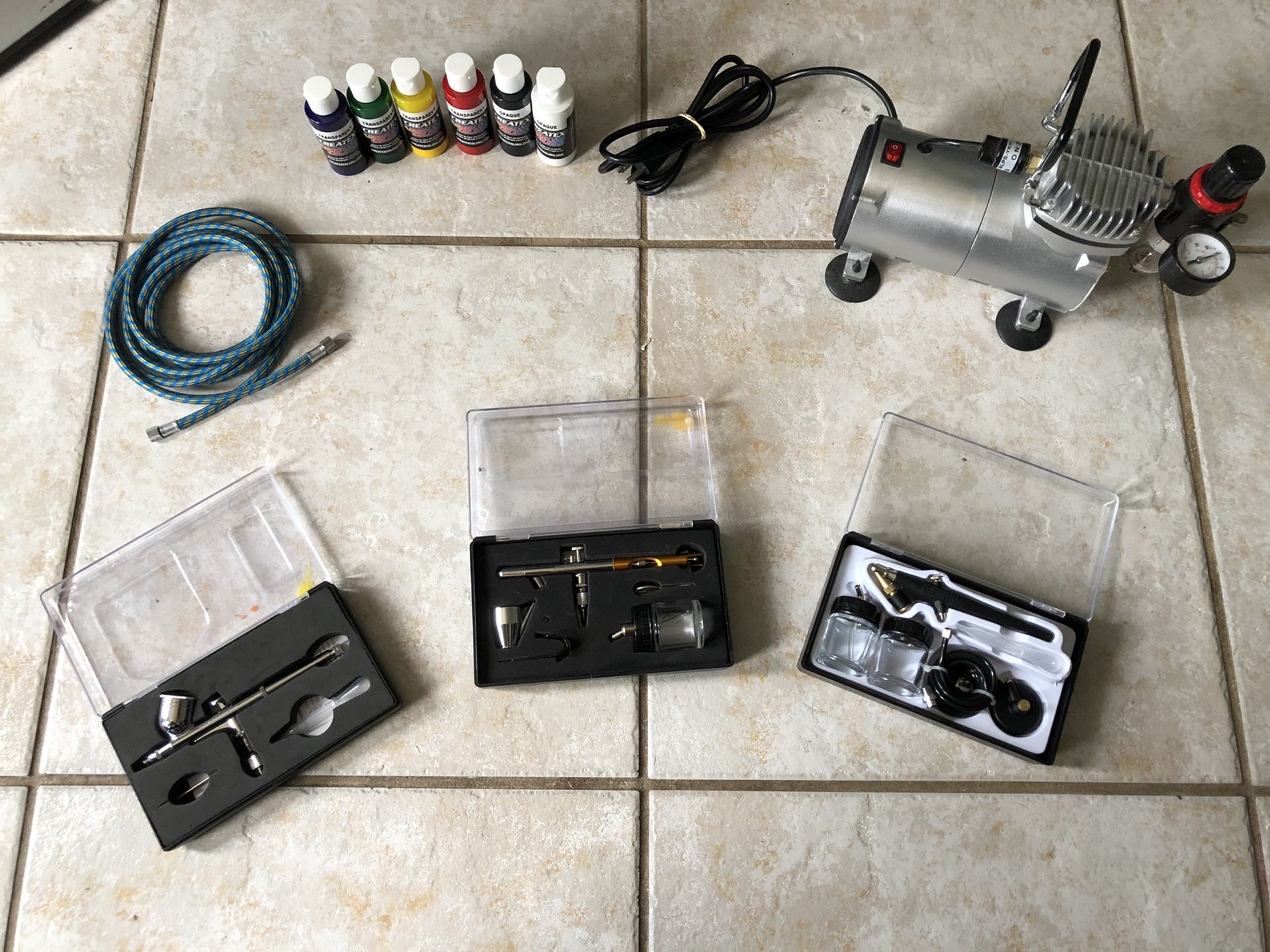 Point Zero Multi-Purpose Airbrush Set w/ Compressor and 6 Createx Paints!