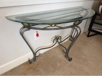 Half Moon Glass Console Table With Steel Frame