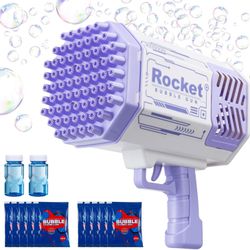 69 Holes Bazooka Bubble Gun Bubble Machine with Colorful Light, Extra 10 Bubble Solution, Sturdy Material, Automatic Bubble Maker for Kids Adult Summe
