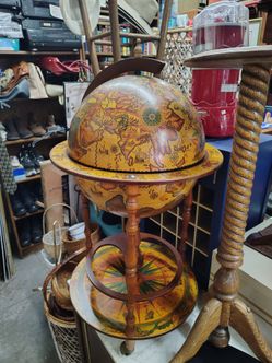 Vintage Painted Globe Bar Cart