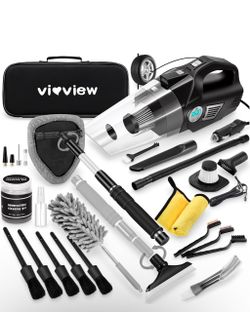 25Pcs Car Cleaning Kit, Interior Detailing Kit with 4in1 High Power Vacuum Detailing Brush Set, 2-in-1 Windshield Cleaner, Interior & Exterior, Car Ac