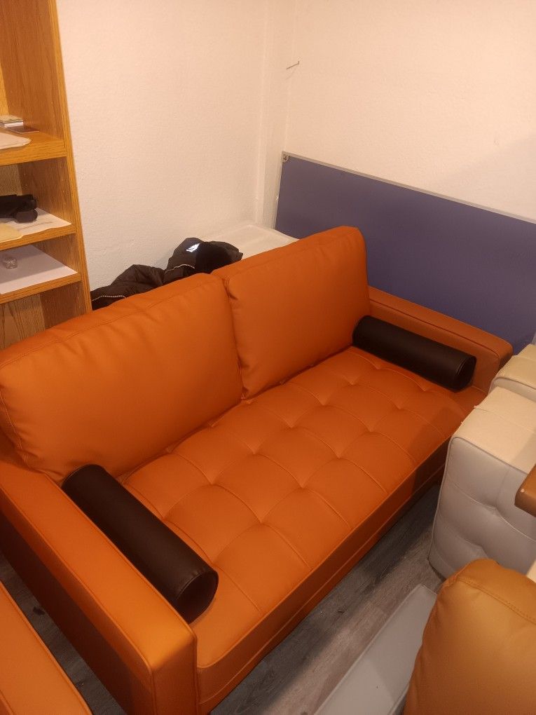 Tangerine Orange Leather Couch