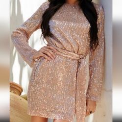 Gold Sequin Long Sleeve Dress by Crystal Sky - Size M BNWOT 