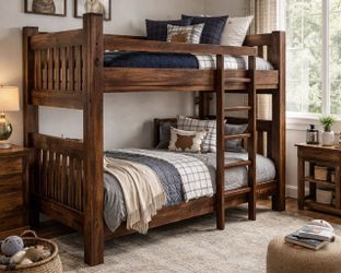 Walnut or honey Solid Wood Rustic Twin Bunkbeds