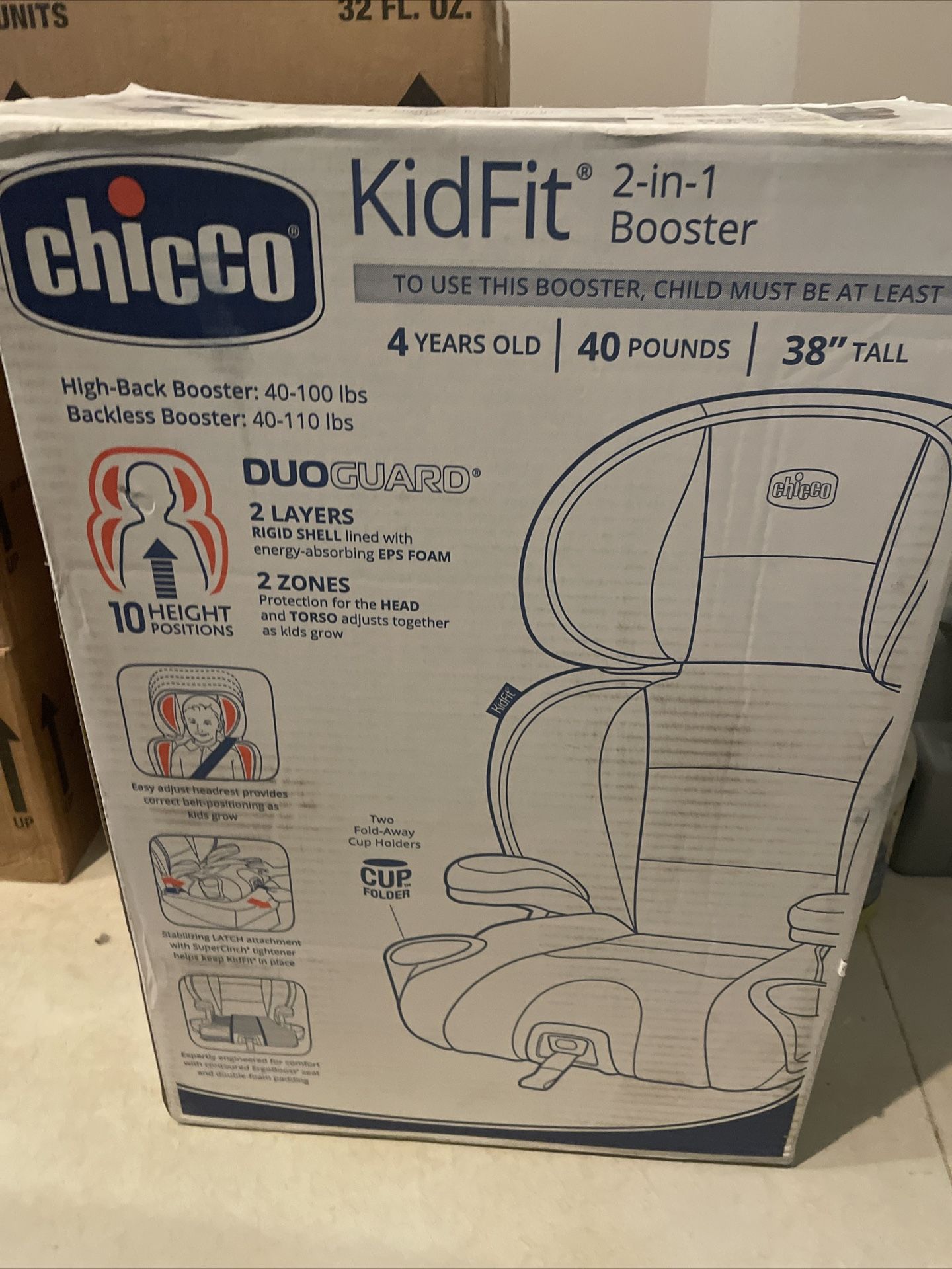 Chicco Kid Fit Zip 2-In-1 Booster Brand New In Box Sealed  4 Year Old 40 40 Lbs
