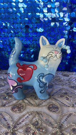 Ceramic Cat Figurine with Heart Design