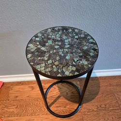 Unique Mosaic Stone Top Side Table – Black  Base – 21.5" Tall