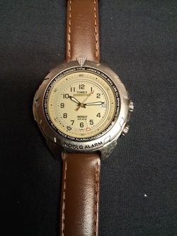 Timex Expedition Indiglo Alarm Brown Leather Strap Analog Watch Date Shenmue