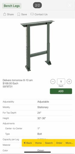 Industrial bench legs 1/2 ton rating
