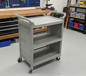 Rubbermaid Commercial Utility Shop Rolling 3 Tier Cart! Good condition! Retails $309 34x19x34in