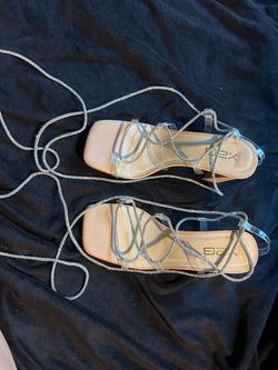Glittery Strap Up tan Heels