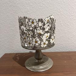 $7 NEW Candle Holder - Bath & Bodyworks Pedestal-Style Metal &  Enamel Floral 