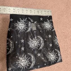 New Xs black sheer moon star space cosmic iHR mini skirt festival rave boho
